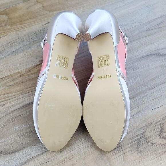 🩵NWOB Champagne Rhinestone Satin Strappy Platform Heels Size 8 - Picture 13 of 14